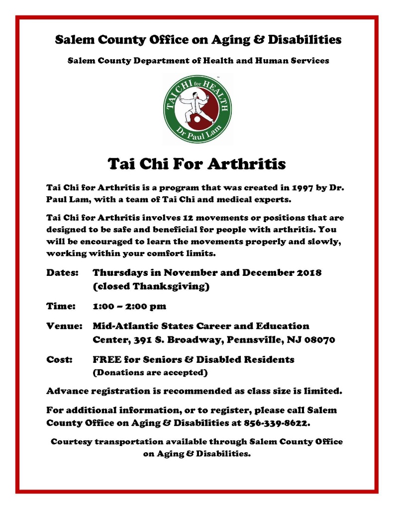 County To Offer Free Tai Chi For Arthritis Classes For Seniors And Disabled Nj Heartland